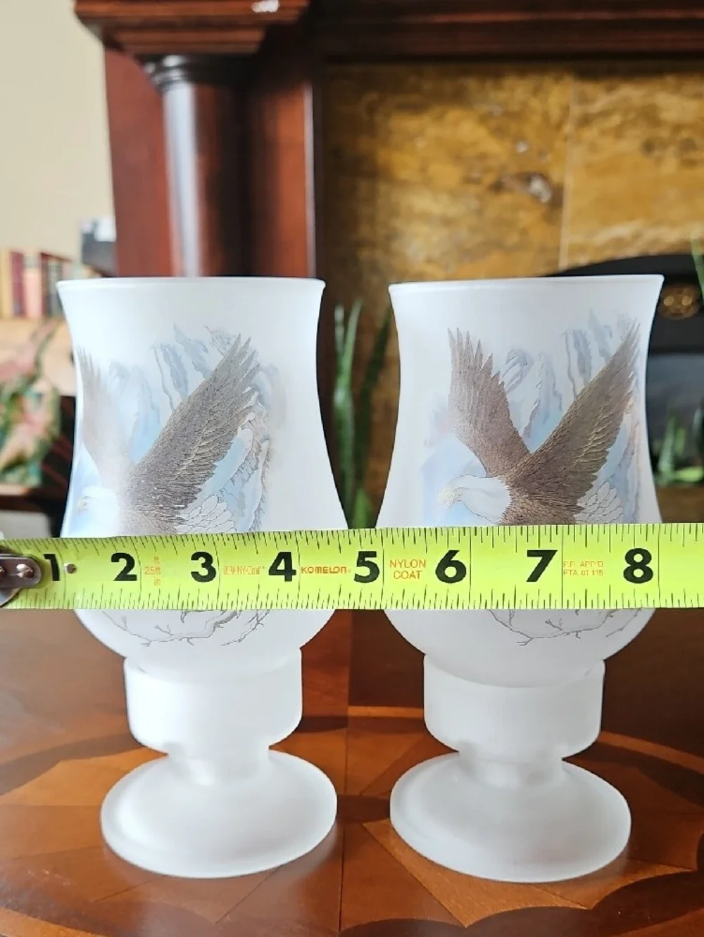 Vintage Eagle Frosted Glass Candle Lamps Set of 2 Cabin Lodge Decor Americana